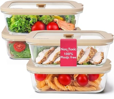 Famanu – Glazen meal prep containers 35 oz set 4 – plasticvrij, luchtdicht, magnetron- en vriesbestendig