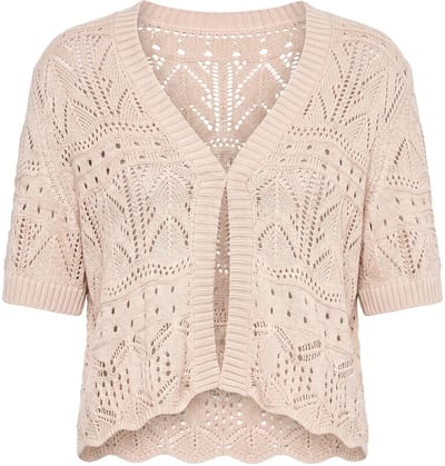 Angel of Style - Dames - Vest straight fit ajourbreisel korte mouw - Linnen - Maat 46+