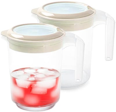 Plasticforte Sapkan / Schenkkan karaf met deksel - 2x - 1500 ml - beige - kunststof - met mix en navul deksel