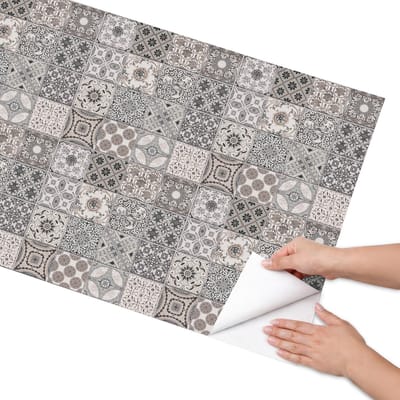 Coloray Meubel Wrap Folie - Grijs Meubelfolie - 65x130 cm - Meubel Wrap Folie Retro mozaïek - Plakfolie Meubels - Vintage Meubelfolie - Decoratiefolie Zelfklevend - Slaapkamer decoratie - Achtergronden en patronen