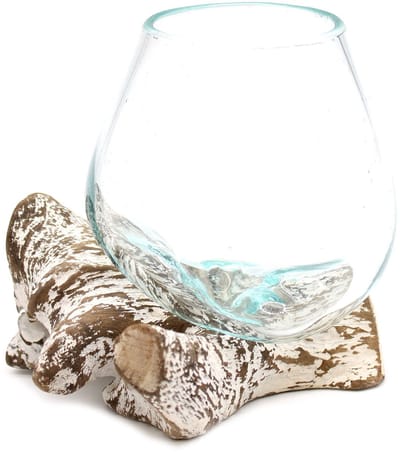Ancient Wisdom - Kom - Gesmolten glas op witgekalkt hout multicolor one size - Serveerschaal - Decoratie - Handgemaakt - Duurzaam - Eco-vriendelijk - Uniek - Creatief - Ambachtelijk