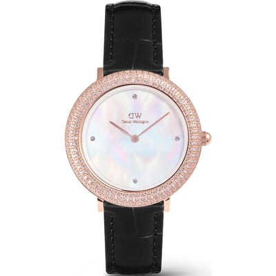 Daniel Wellington DW Watch Crystalline Bezel Black Croc Rose Gold 32mm