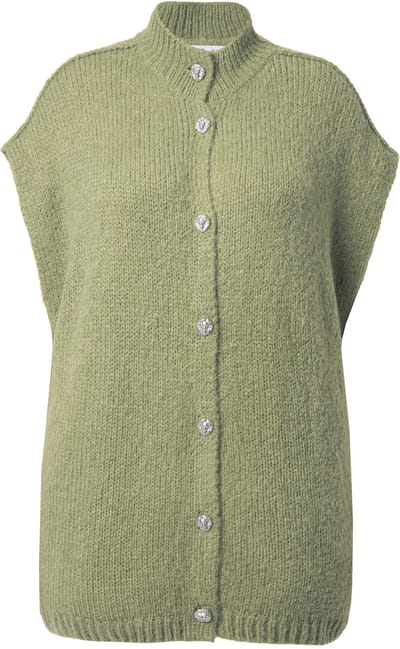 Studio Untold - Dames - Gebreid vest oversized extra zacht - Licht natuurgroen - Maat 42+