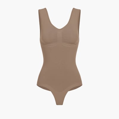 cfab - Tanktop bodysuit met corrigerende werking en koordjes - Caramel - XS - Corrigerende Body - Naadlos - corrigerend ondergoed dames