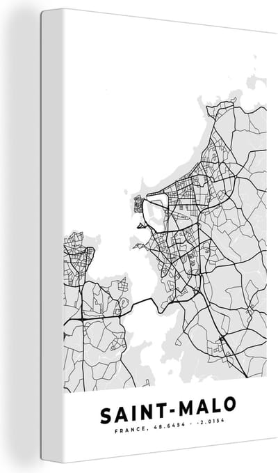 Canvas Schilderij Frankrijk – Plattegrond – Kaart – Saint-Malo – Stadskaart - 20x30 cm - Wanddecoratie