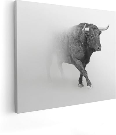 Artaza Canvas Schilderij Dierenkop - 50x40 cm - Wanddecoratie Stier - Muurdecoratie Woonkamer - Kamer Accessoires