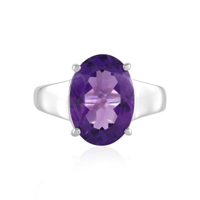 Cavill - 925 Sterling Zilver Ring met 4,7 ct Ovaal Geslepen Siberische Amethist - Platina Geplateerd - Elegante Paarse Edelsteen Ring Dames