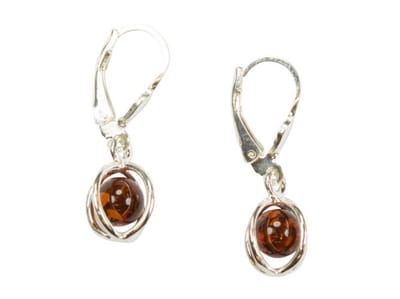Zilveren oorbellen met sluiting Amber / Barnsteen 925 zilver