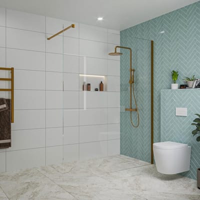 FugaFlow Eccelente Vetro inloopdouche badkamer - 160x200cm - helder glas - wandarm - geborsteld koper