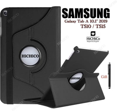 Samsung Galaxy Tab A 10.1 (2019) SM-T510 / T515, HiCHiCO Tablet Hoes met  360° draaistand Cover Tablet hoesje Zwart en Stylus Pen