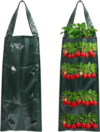 Hanging Vertical Plant Bag voor Aardbeien, Tomaten en Kruiden - 8 Openingen voor Buitengebruik en Groene Tuinen