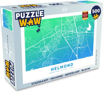 Puzzel Stadskaart - Helmond - Nederland - Blauw - Legpuzzel - Puzzel 500 stukjes - Plattegrond