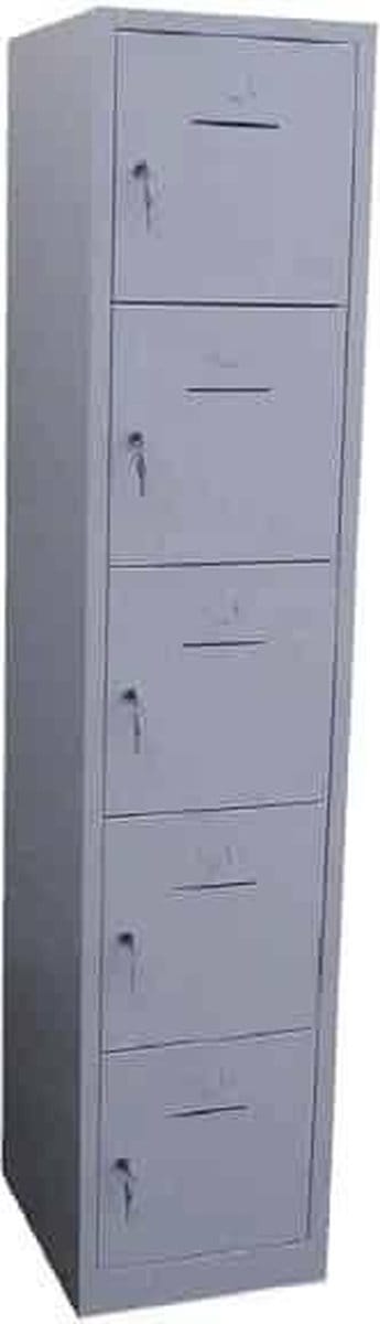 Industriële locker garderobekast 5 deurs (190x41,5x45 cm) Aluminium en cilinderslot