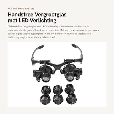 Dailygoods - Handsfree Vergrootglas met LED Verlichting en Verwisselbare Lenzen