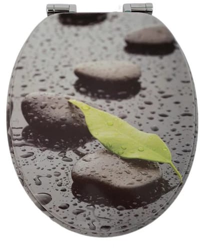 Namajunas - WC-brillen - Wc bril softclose - Toilet bril - Universele vorm WC Bril - MDF hout - Antibacterieel - Vochtige Steen met Groen - Met Deksel - RVS Bevestiging - Easy Clean - Snelle montage en demontage - Inclusief Bevestigingsmateriaal