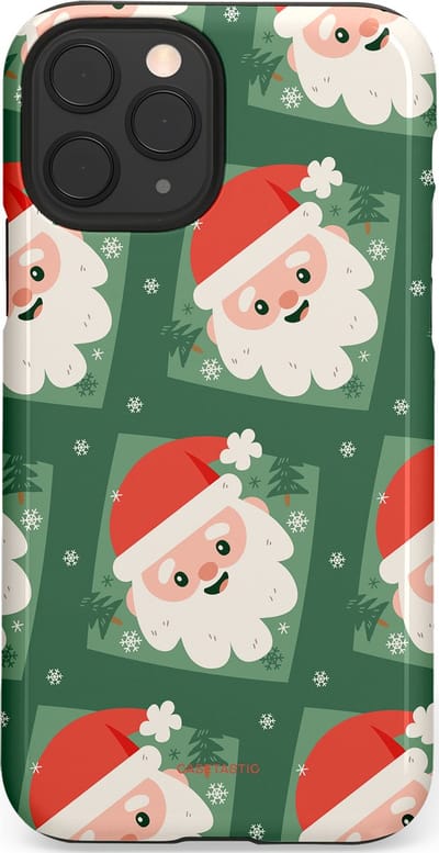 Casetastic hoesje geschikt voor Apple iPhone 11 Pro - Dubbellaagse bescherming - Kerstmannen in het bos - Fashion Case - Donkergroen Wit Terracotta Crème