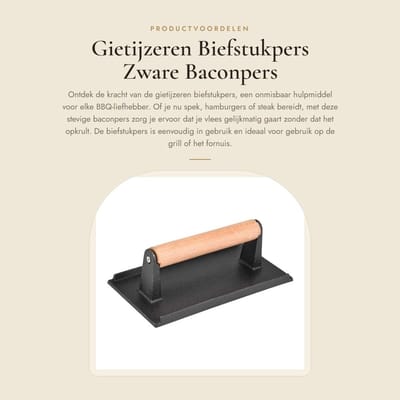 Dailygoods- Biefstukpers Gietijzer - Vleesverzwaarder - Hamburgerpers - Baconpers - Rechthoekige Vleesmaker - Houten Handvat - Vleespers
