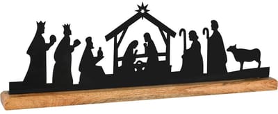 Dekoratief | Kerststalfiguren op voet, zwart/naturel, hout, 41x5x12cm | A258421