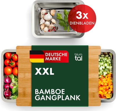 Blumtal Snijplank Carlos - Snijplankenset met houder - Hout - Bamboe - 40 x 28,5 x 6,8 cm