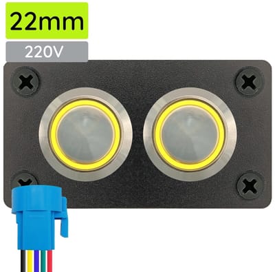 ProRide Metalen pulsschakelaar 220V OFF-(ON) - Inbouwpaneel tweevoudig - 22mm - IP67 - LED indicatie Geel