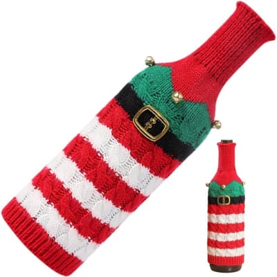 Kerst Wijnfles Cover Breien Fles Cover Cartoon Wijnfles Jumper Wijnfles Decoratie voor Thuis Vakantie Feest-Rood Groen