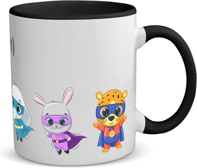 Akyol - dieren superhelden met eigen naam koffiemok - theemok - zwart - Superhelden - kinderen - leuke cadeau voor iemand die van houdt van superhelden - verjaardagscadeau - kado - gift - 350 ML inhoud