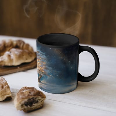 Magische Mok - Foto op Warmte Mokken - Koffiemok - Levensboom - Nacht - Donker - Blauw - Magic Mok - Beker - 350 ML - Theemok