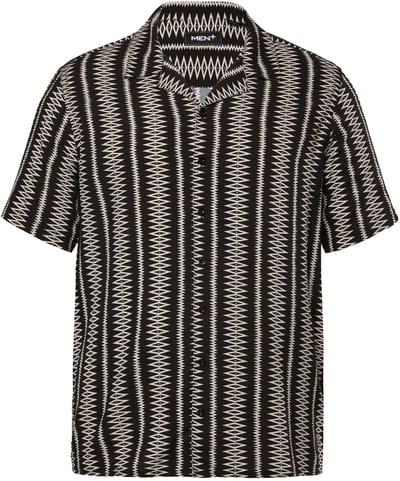 Men Plus - Heren - Viscose overhemd korte mouw all-over print Cubaanse kraag - Zwart - Maat 7XL