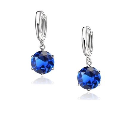 Aramat Jewels | Oorringen | Zilveren Oorringen met Zirkonia Hanger | Donker Blauw | |12mm | Zilver | Kinderen, Volwassenen | Verkleurd niet