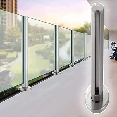 Glazen Balustrade Paal - RVS Hekpaal - Terras Afscheiden - Eenvoudige Montage - 95 cm Hoog - Zilverkleurig