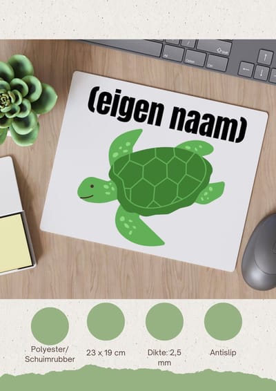 Akyol - schildpad met eigen naam Muismat - Schildpad - schildpad liefhebbers - iemand die houdt van schildpadden - verjaardag - cadeau - kado - geschenk - 23 bij 19 cm