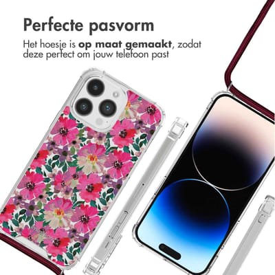imoshion Hoesje - Geschikt voor Apple iPhone 14 Pro Max - Design Hoesje met Koord - Flower Water