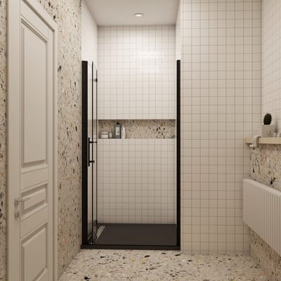 Douchedeur vouwdeur 100x195cm niche 6mm gehard glass easyclean mat zwart aluminium profiel