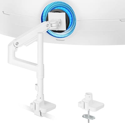 Azomor® Witte ergonomische monitorarm met gasveer voor ultrabrede schermen 17-49 inch