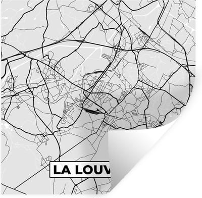 Muurstickers - Sticker Folie - Zwart Wit – België – Plattegrond – Stadskaart – Kaart – La Louvière - 100x100 cm - Plakfolie - Muurstickers Kinderkamer - Zelfklevend Behang XXL - Zelfklevend behangpapier - Stickerfolie