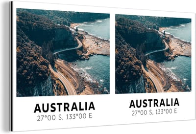 Wanddecoratie Metaal - Aluminium Schilderij Industrieel - Australië - Zomer - Snelweg - Zee - 160x80 cm - Dibond - Foto op aluminium - Industriële muurdecoratie - Voor de woonkamer/slaapkamer