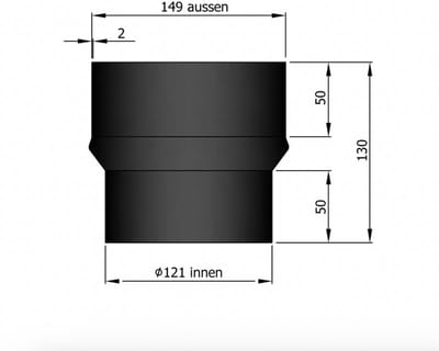 Kachelpijp verloop 120 -150 mm - staal 2mm dikwandig - zwart