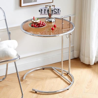 Glazen bijzettafel - C-vorm tafel - Woonkamer decoratie - Verstelbare hoogte - 50.8 cm diameter - Transparant