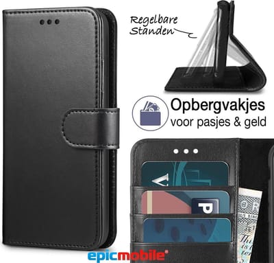 Hoesje geschikt voor Motorola Moto G9 Hoesje book case - Moto G9 portemonnee hoesje luxe - Wallet sase - zwart - EPICMOBILE