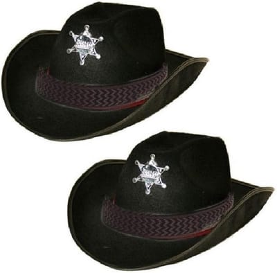2x stuks verkleed cowboy hoed sheriff zwart volwassenen - Carnaval hoeden