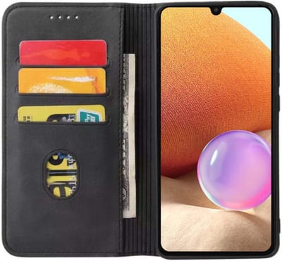 Smartphonica Samsung Galaxy A32 4G kunstleren hoesje met magnetische sluiting en pashouders book case - Zwart geschikt voor Samsung Galaxy A32 4G