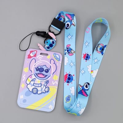 Nieuwste Stitch Kaarthouder Anti-verlies Cartoon Nekband Kaarthouder en Meisjes Speelgoed Lanyard Badgeclip Cadeau, geweldig voor dagelijks gebruik -A4482 white
