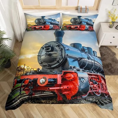 Cartoon Trein Dekbedovertrek Set Zwarte Treinen Beddengoed Set Jongens Tieners Mannen Slaapkamer Enkel Dubbel Dekbedovertrek Decor Dekbedovertrekken EU Single 90x200cm