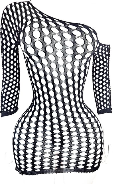 BamBella® - Jurk - Onesize - Erotische sexy nacht jurkje Zwart doorzichtig kant - Super Stretch