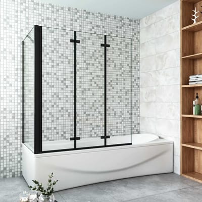 Aica Luxe Badwand 130x70x140cm-3-Delig Inklapbaar 6mm Transparant Easy Clean Gehard Glas-mat zwart-Eenvoudige Montage