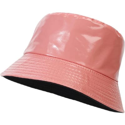 Dames Heren Kunstleer Emmerhoeden Harajuku Vissershoed Metallic Holografisch Reflecterend Omkeerbaar Brede Rand Reis Zonneklep pink