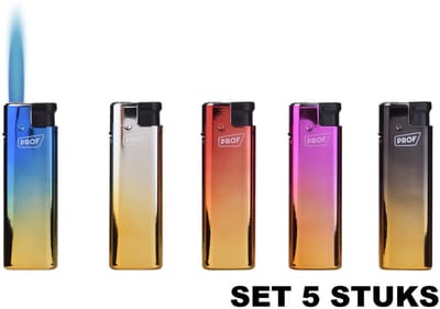 PROF Luxe Geanodiseerde Stormaansteker Set (5 stuks) – Instelbare Turbovlam – Navulbaar – Windproof Metal Torch Lighters