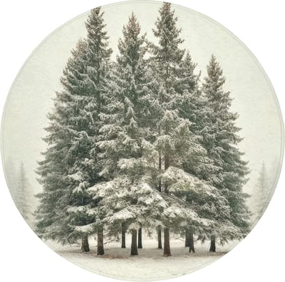 Badmat rond 70x70 cm - Antislip - Bomen - Sneeuw - Wit - Badmatten voor badkamer - Badkamermat - Douchemat - Ronde badkamer mat