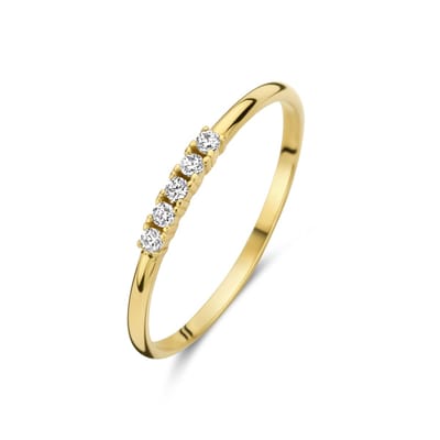 9NBG-0695-50 – New Bling – 14 karaat geelgouden ring – Met 5 witte zirkonia stenen – Maat 50