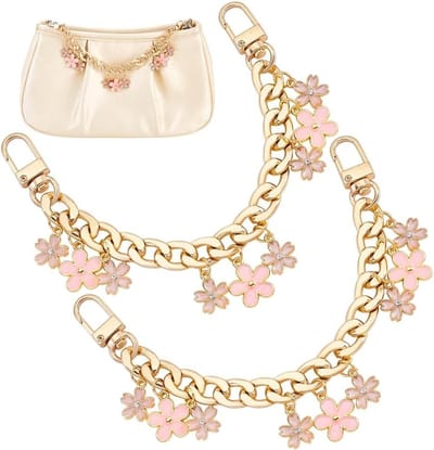 Ketting voor Handtas - Portemonnee Ketting - Tas Decoratie - Bloem Bedel - 20 cm - Goud Roze